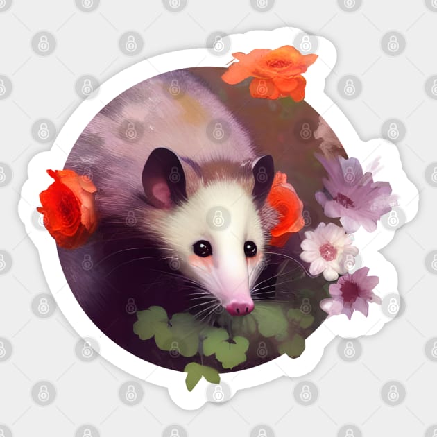 Opossum and flowers Sticker by Petit Faon Prints